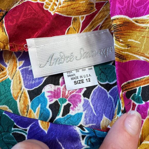 Vintage Andre Sauvage Multicolor Abstract Print Short Sleeve Blouse Womens 12 - Picture 2 of 6